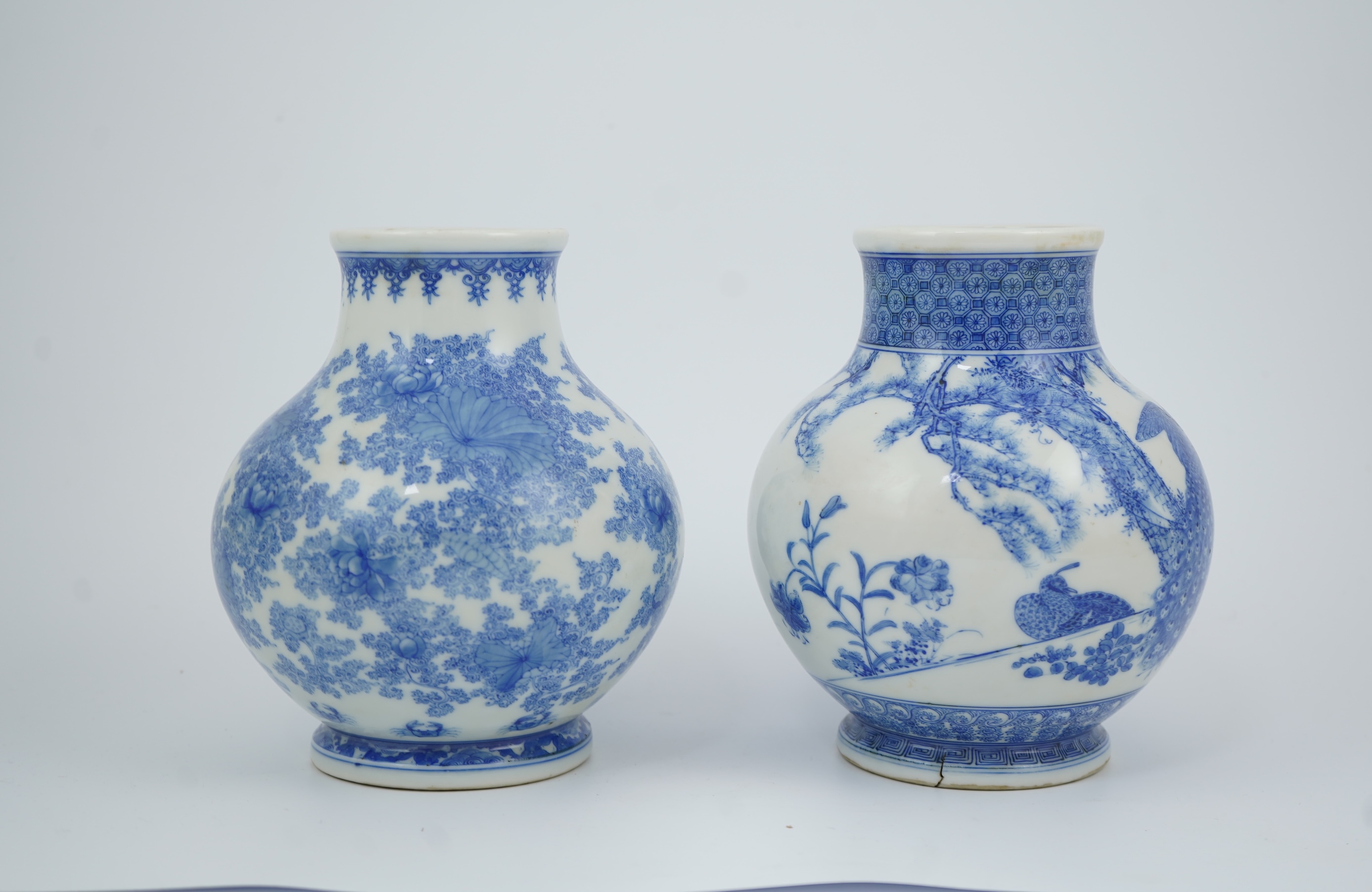 Two Japanese Mino ware blue and white vases, by Kato Gosuke IV (active c.1863-1898)